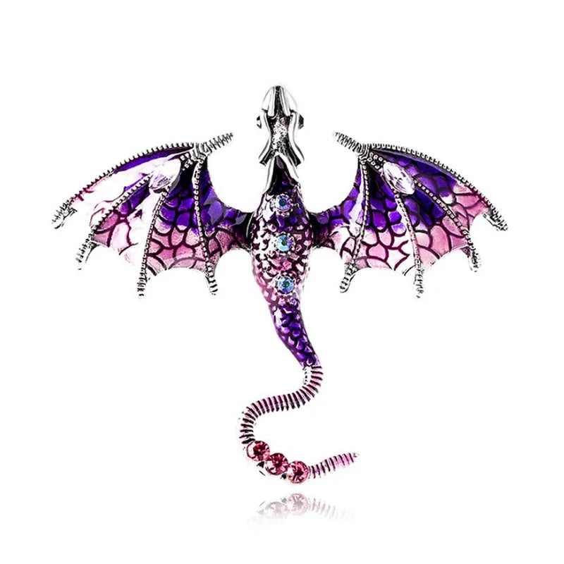 Enamel Fly Dragon Brooch Women Men Rhinestone Beautiful Legand Animal Qme A1
