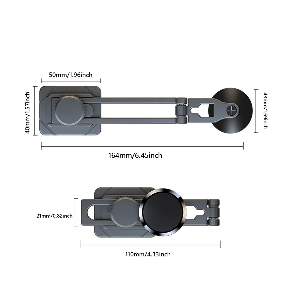 Magnetic Car Phone Bracket Aluminum Alloy Foldable Mobile Phone Mount Stand 360 Degree Rotary Suspension for Tesla Model 3 X Y S Qme