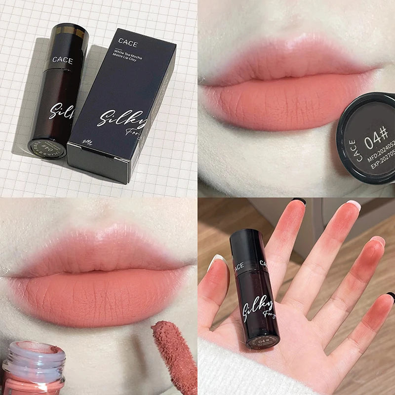 Lip Gloss Matte Velvet Lip Mud Rose Red Brown Stain Lip Tint Waterproof Long-Lasting Velvet Mist Lip Clay Korean Makeup Cosmetic Qme