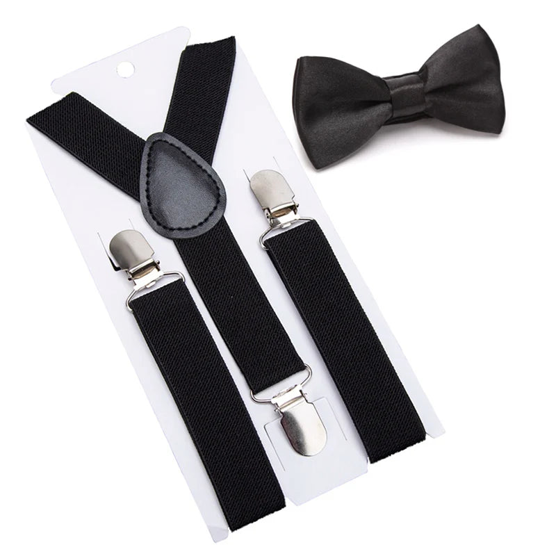 Suspenders Bowtie Kids Boy Girl Childrens Christmas Designer Qme black