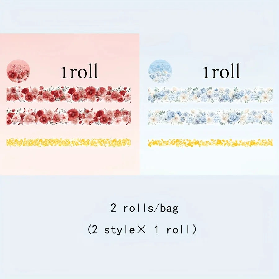 2 Roll 200cm PET Shell Light Tape Spring Fresh Flower Hand Account DIY Greeting Card Cup Photo Frame Notebook Decoration Tape Qme B