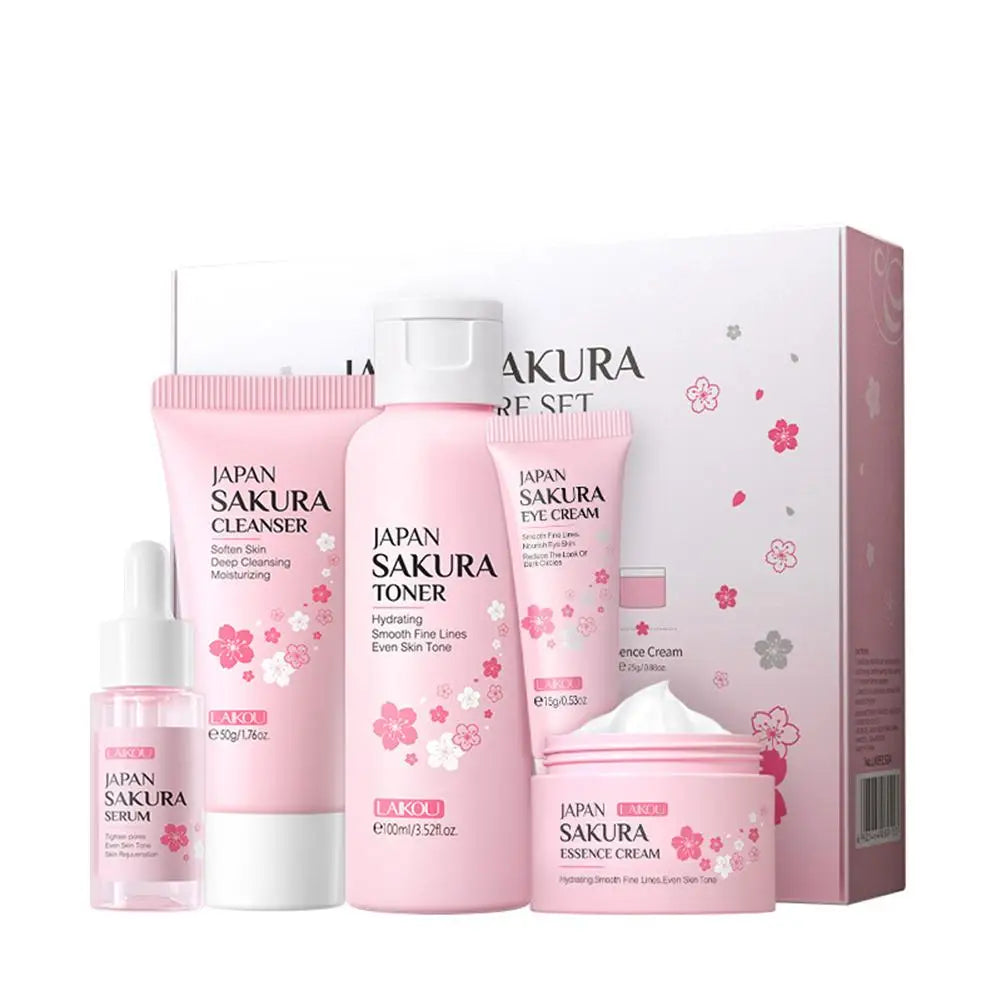 5 Sakura Skin Care Sets Face Cream Serum Toner Facial Cleanser Qme 5pcs set