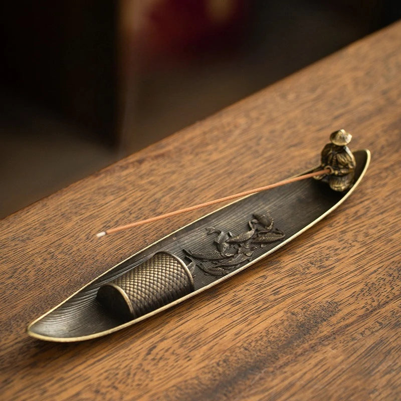 Creative Incense Holder Aromatherapy Ornament Boat Old Men Fishing Qme A
