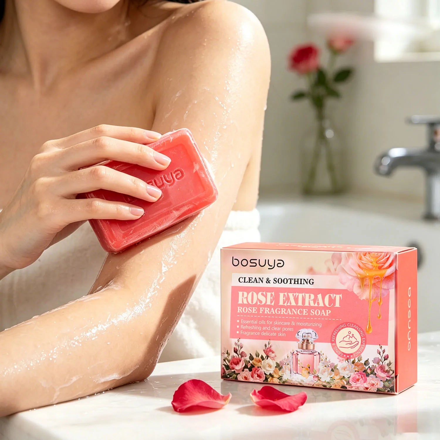 Rose Scented Handmade Soap Pleasant Fragrance Refreshing Non Greasy Qme