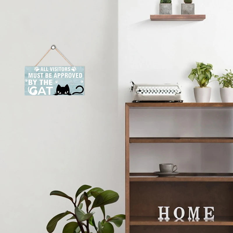 Rustic Must be Approved By the Cat Wall Hanging Decor Wood Art Plaques Sign Door Sign for Home Cat litter Decor Qme