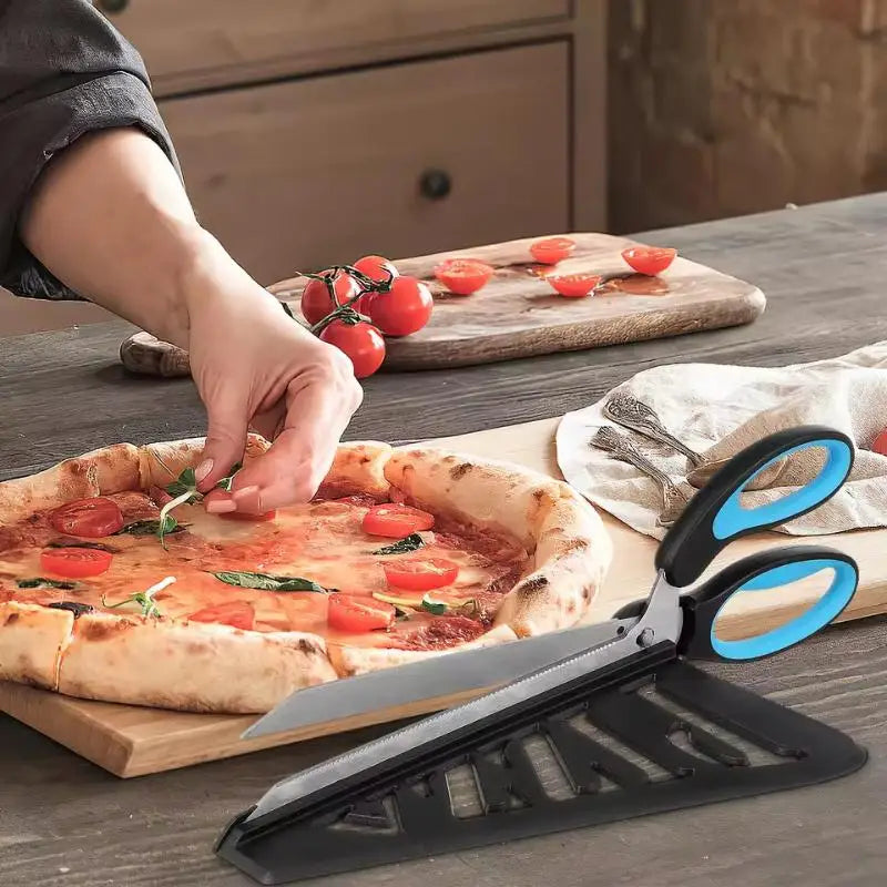 Pizza Scissors Knife Pizza Cutting Tool Stainless Steel Pizza Cutter Slicer Baking Tool Multi-Functional With Detachable Spatula Qme