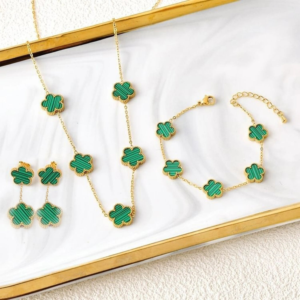 New Trend Five Leaf Flower Stainless Steel Jewelry Set Bracelet Necklace Earrings Classic for Woman Party Luxury Jewelry Clover Qme
