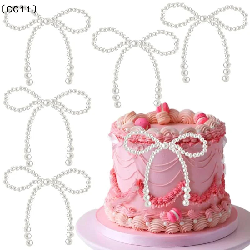 5 Pearl Bow Cake Decoration Suitable Single Party Birthday Baptism Qme
