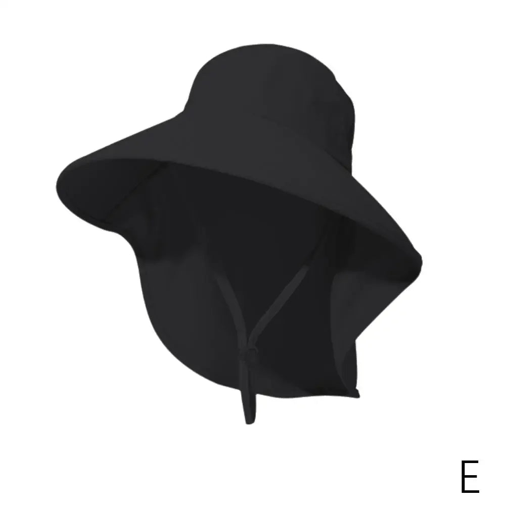 Summer Large Brim Sun Hats For Women Outdoor UV Anti Neck Protection Sun Visors Lady Fishing Hiking Shawl Sunscreen Cap Qme Black