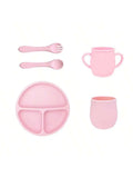 1 Round Dinner Plate Silicone Food Grade Feeding Tableware Drop-proof Qme pink
