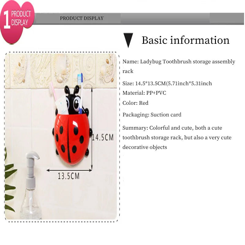 1/2/4Pcs Toothbrush Holder Cute Ladybug Shape Suction Cup Creative Toothbrush Rack Bathroom No-punching Storage Shelf Qme