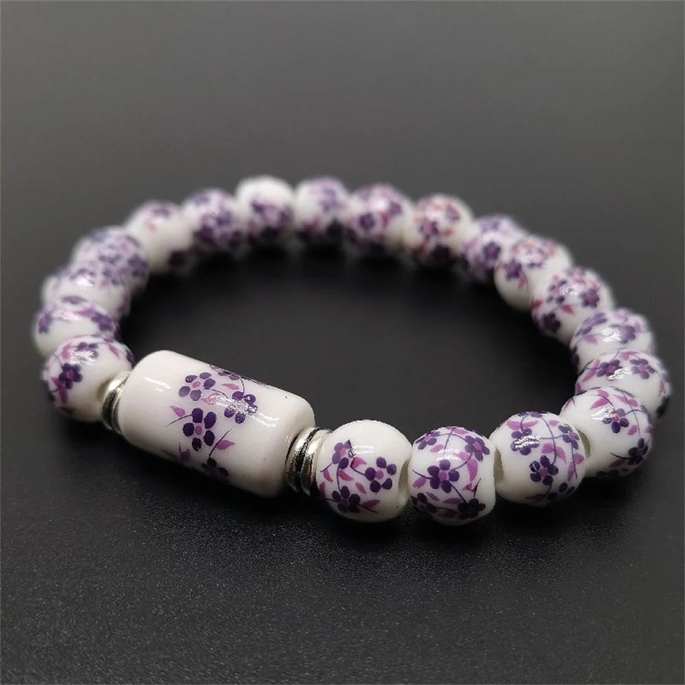 b21 Blue and White Porcelain Stretch Bead Bracelet for 8MM Ceramic Sunflower Plum Blossom Bead Bracelet Collect Jewelry Gifts Qme 3 18cm