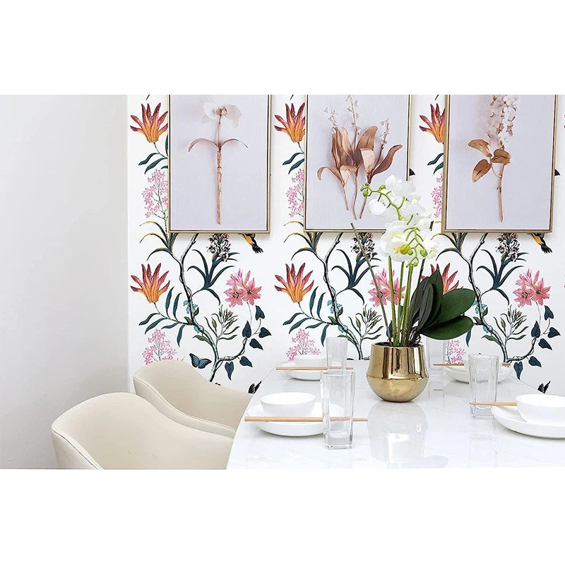 Self Adhesive Floral Bird Wallpaper Modern Pink Flower Living Room Qme