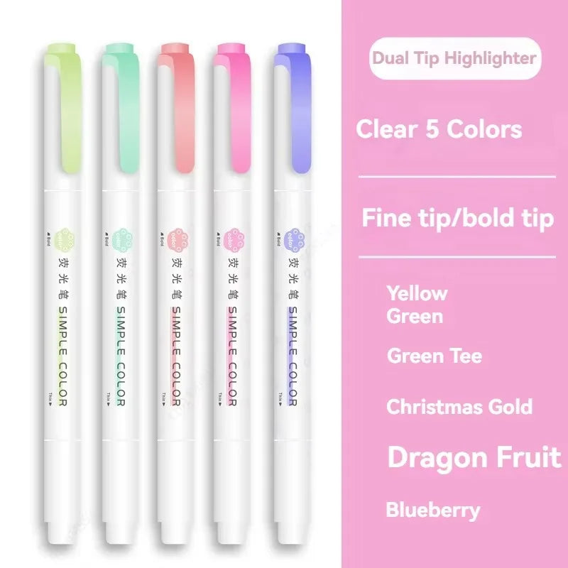 Aesthetic Cute Pastel Double Tips Highlighters Set, 8 pcs, Quick Dry, No Bleed Bible for Bible Study Notes School Office Qme Clear
