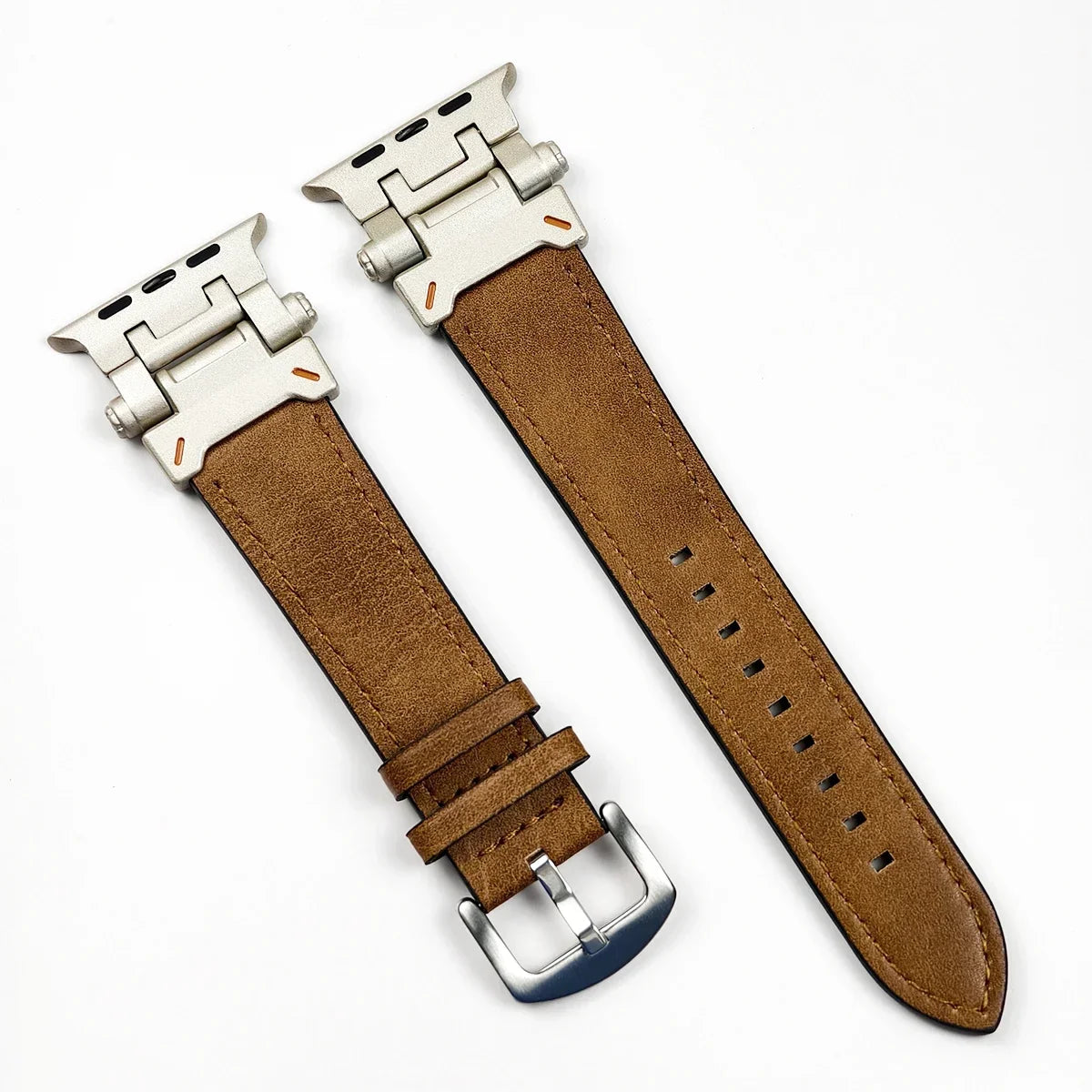 Leather Band for Apple Watch Ultra 2 49mm Men Watchband Strap Correa Bracelet for IWatch series 9 7 8 6 5 4 Se 3 45mm 44mm 42mm Qme Silver-YBrown 42mm 44mm 45mm 49mm