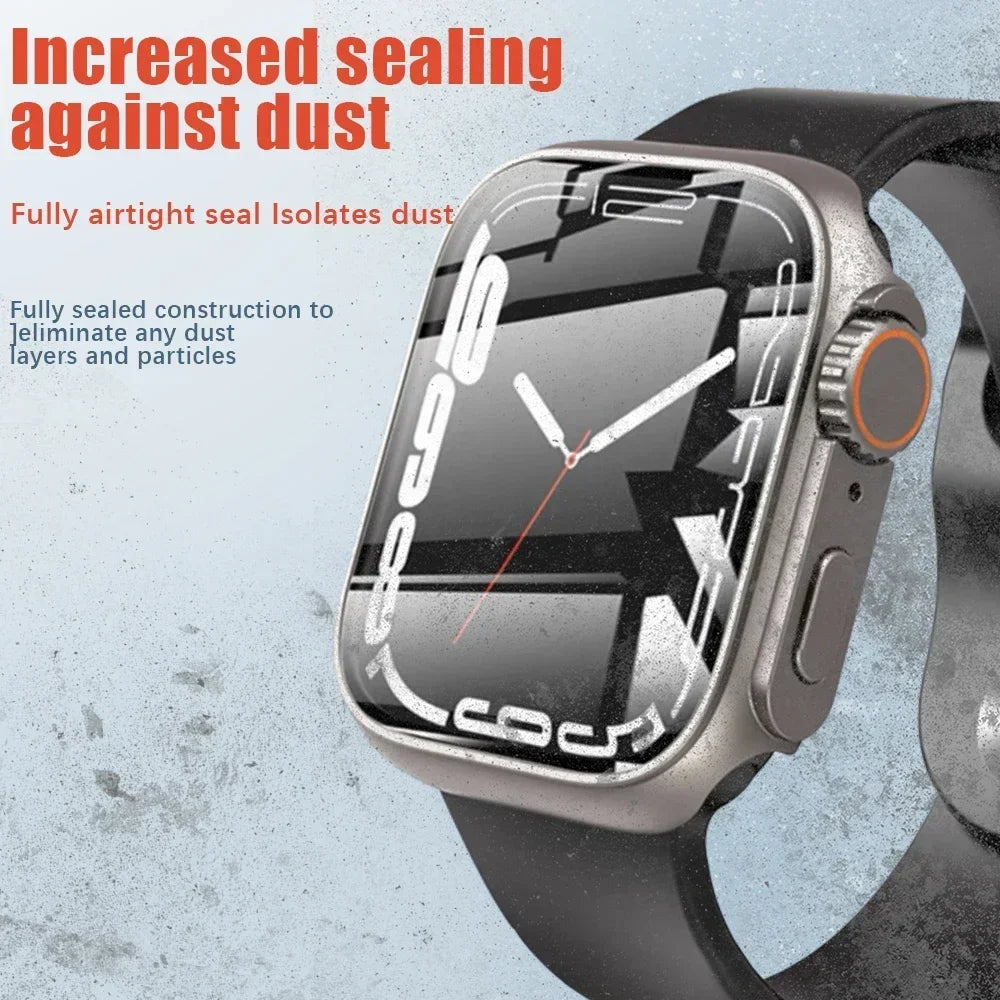 PC Case for Apple Watch Series 9 8 7 4 5 6 SE 45 44 Screen Protector Hard Shell Tempered Glass Change To Ultra 49mm cover Bumper Qme