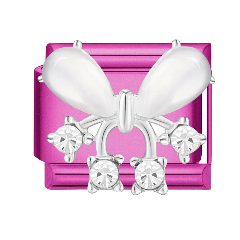 Y2K Rose Color Series Zircon Flower Butterfly Italian Charm Links Fit 9mm Stainless Steel Bracelet Women Jewelry DIY Making Gift Qme Style 28