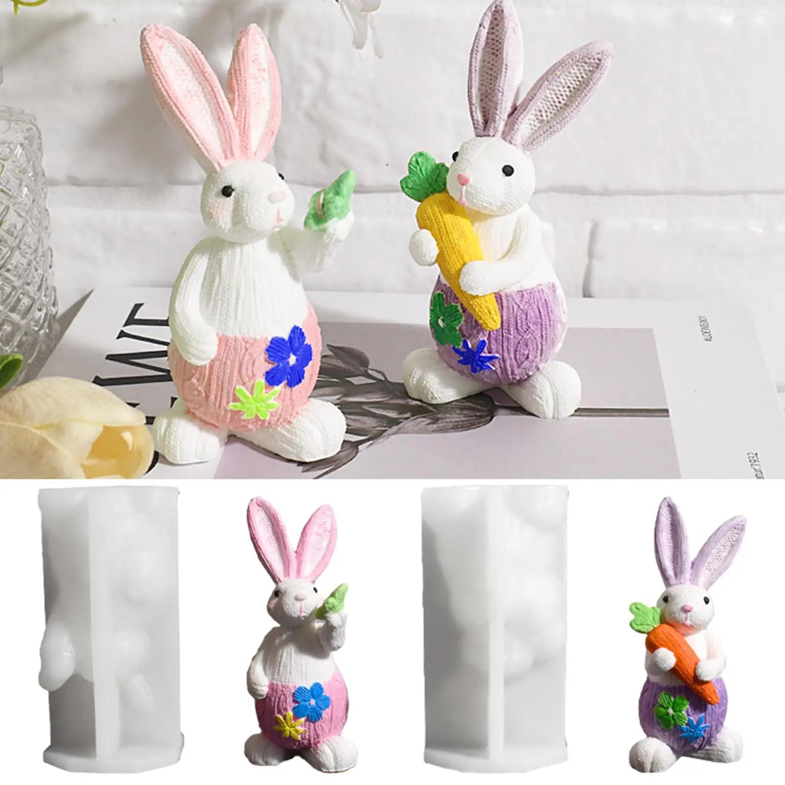 Easter Bunny Mold 3D Plaster Ornaments Craft Making Holiday Wedding Qme