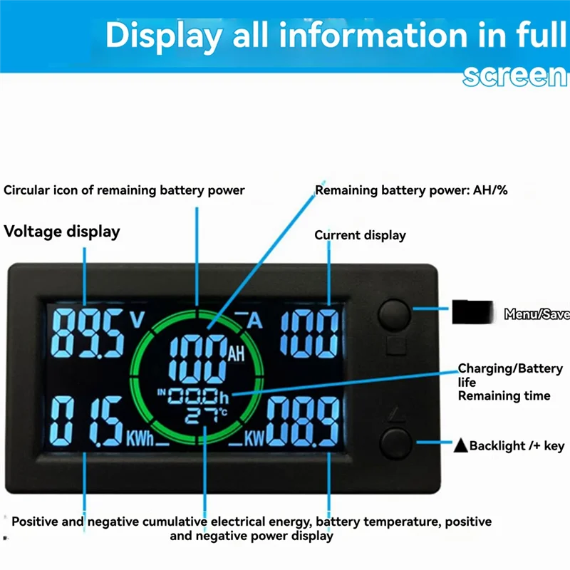 A02F-Color Screen Bluetooth Hall Coulomb Meter Battery Power Display Electric Car RV Voltage Current Power 400A Qme