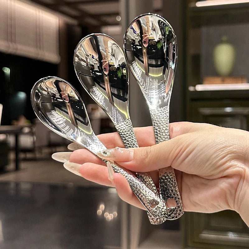 Stainless Steel Soup Spoon Deepen Large Capacity Silver Mirror Qme