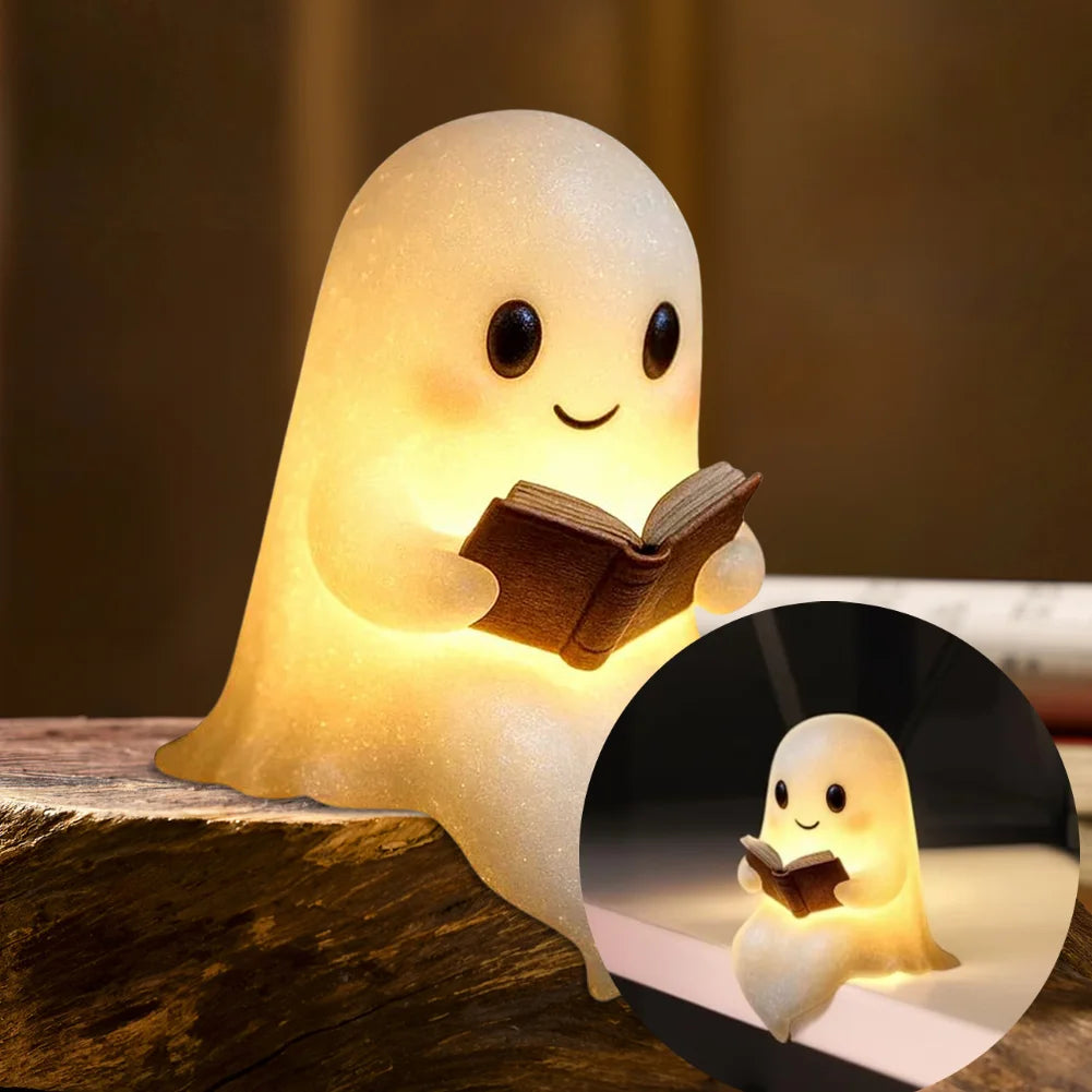 1/2PC LED Ghost Reading Book Lamp Cute Halloween Ghost Night Light Ghost Soft Reading Night Light for Bedroom Study Room Readers Qme