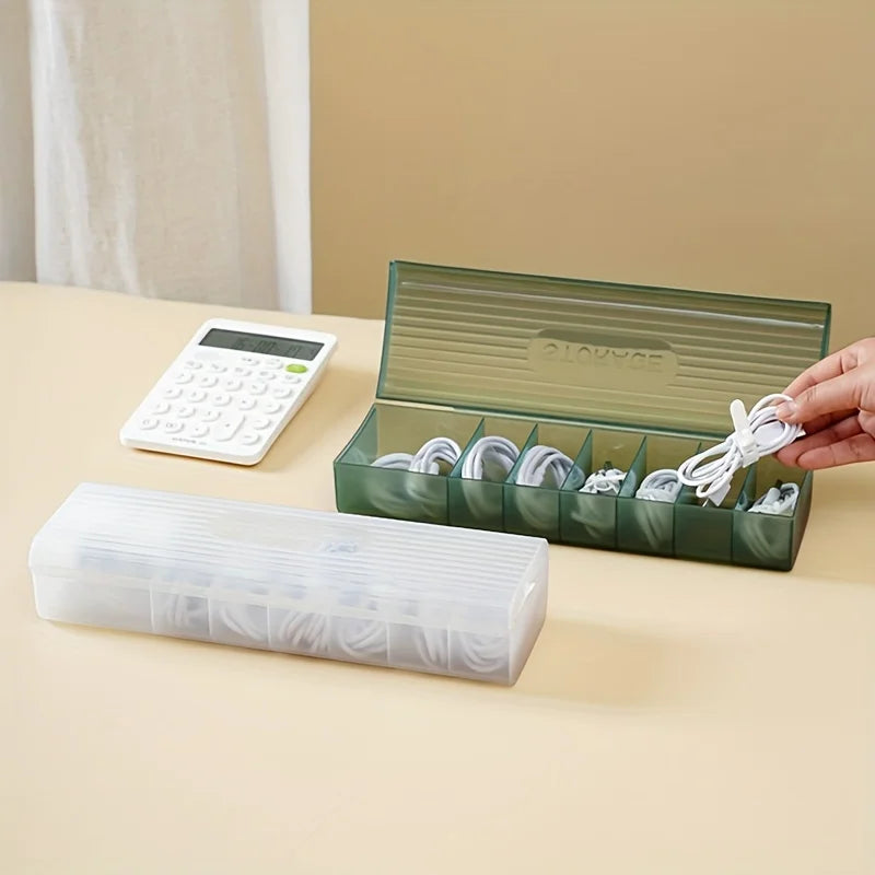 1pc Data Cable Storage Box Plastic Mobile Phone Charger Cable Storage Box Sorting Grid Winder Power Cord Organizer Qme