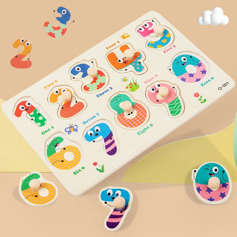 Baby Cognitive Puzzle Handheld Board Number Animal Fruit Shape Early Qme