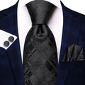 Hi-tie Men Fashion Solid Green Blue Necktie Handkerchief Cufflinks