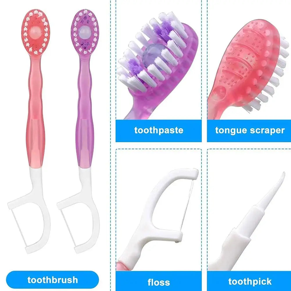 Portable Travel Toothbrush Set Disposable Mini Toothbrushes with Toothpaste Tongue Scraper Flosses Kit Disposable Toothbrushes Qme