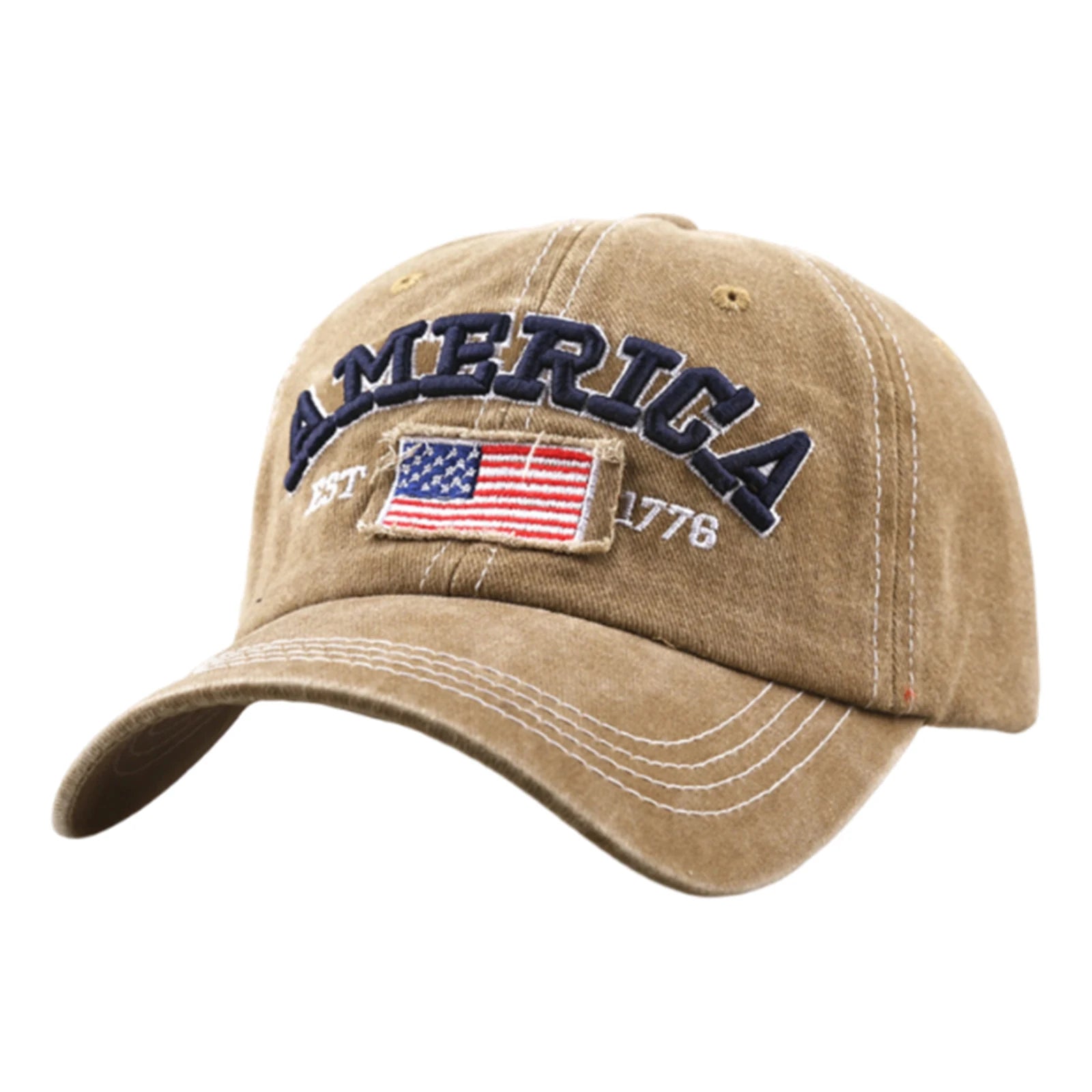 Embroidered American Independence Day Flag Baseball Cap Unisex Patriotic-Themed Fashion Casual Outdoor Sun Visor Hat Qme Khaki One Size