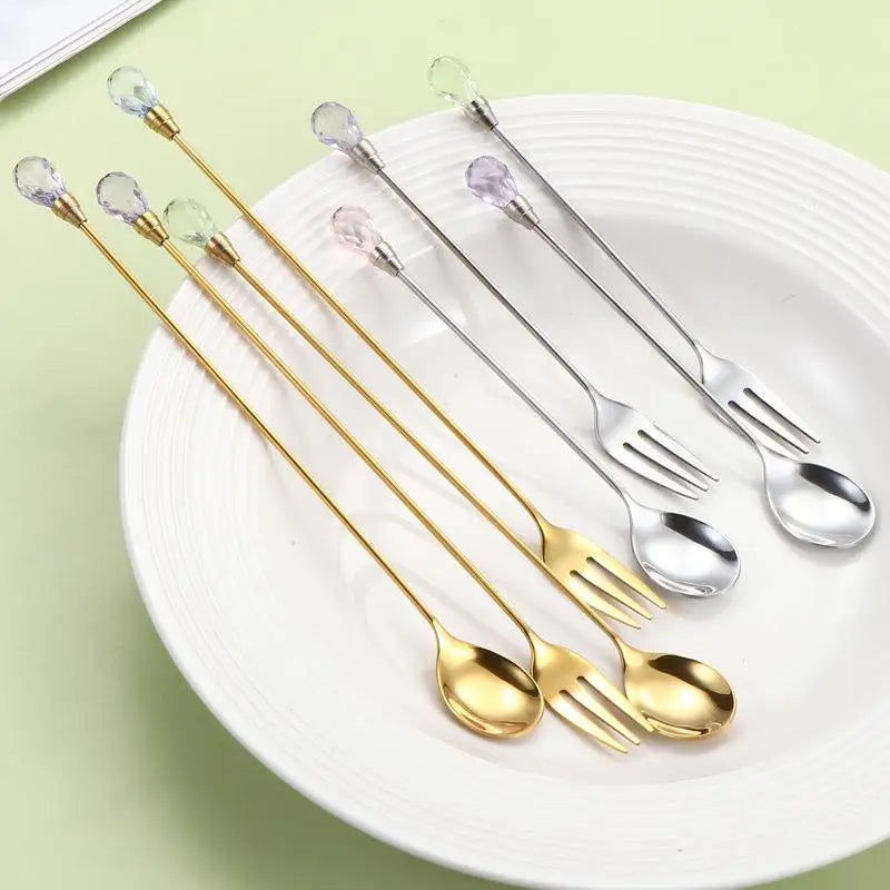 Dessert Ice Cream Coffee Cocktail Crystal Spoon Long Handle Teaspoon Qme
