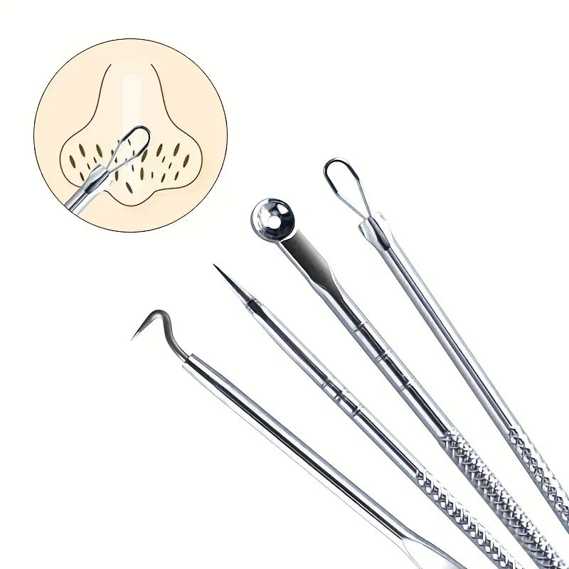 4pcs/ set Acne Blackhead Needle Blackhead Spot Comedone Skin Care Women Beauty Acne Care Pores Cleaner Needle Hook Qme