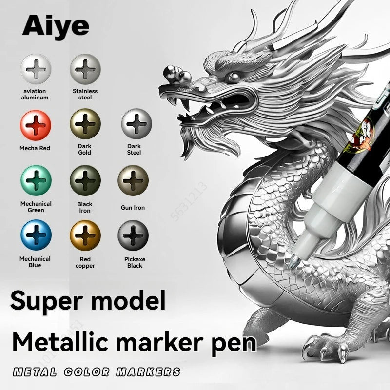 Metallic Reflective Marker Pen Set High Gloss Metallic Paint Pens for Mecha Model Painting DIY Handcraft Decoration Tools Qme