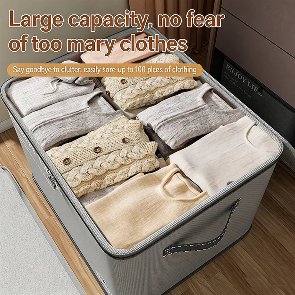 Large Capacity Foldable Fabric Storage Box for Clothes & Quilts Layered Wardrobe Organizer Extra Large Home Storage Bin Qme