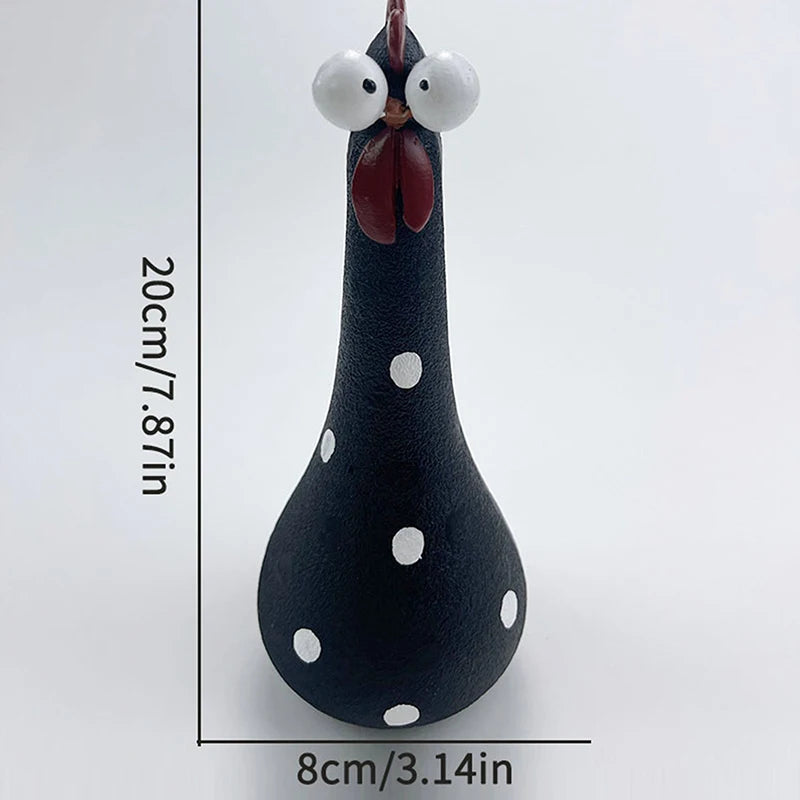Quirky Big-eyed Chicken Figurine Colorful Polka Dot Resin Statue Long Qme