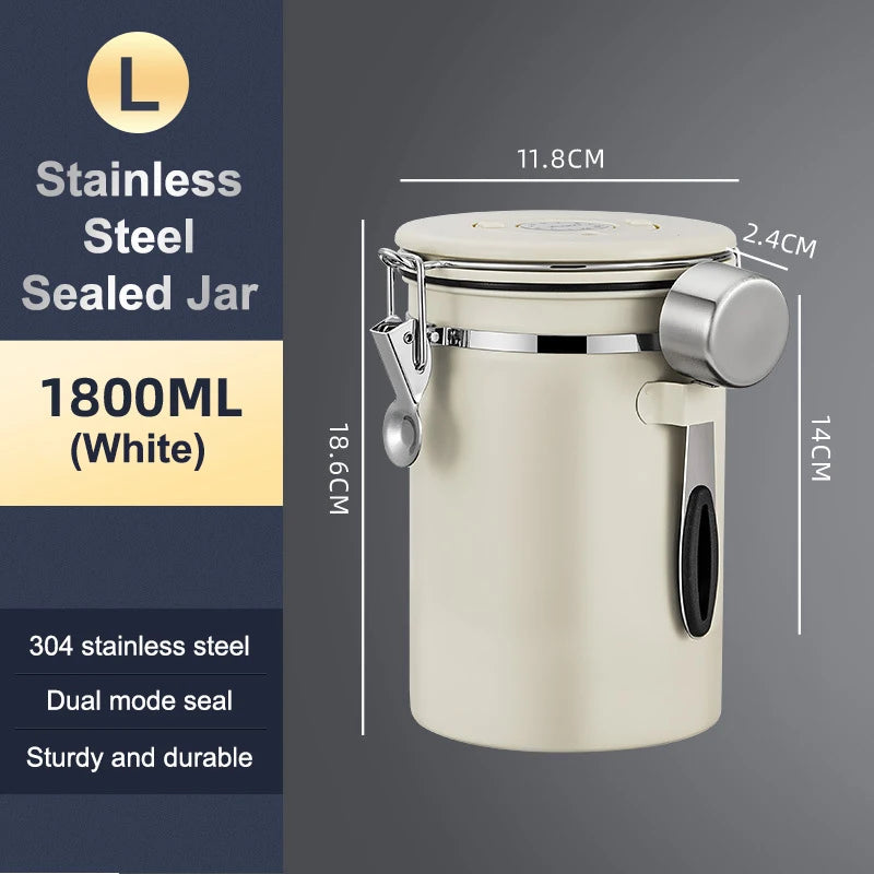 1 2 5 Coffee Bean Jar Airtight Canister Sealed Stainless Steel Spoon Qme 1800ml White