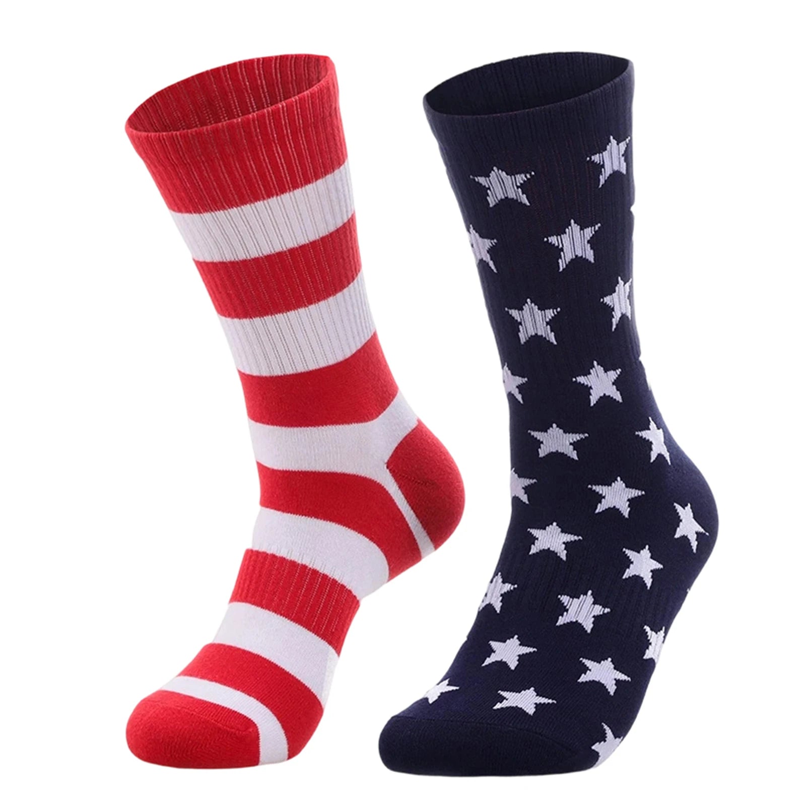 Men's American Independence Day Theme Mid-length Socks Color Blocked Striped Casual and Versatile Elastic Cotton Middle Socks Qme Wine One Size