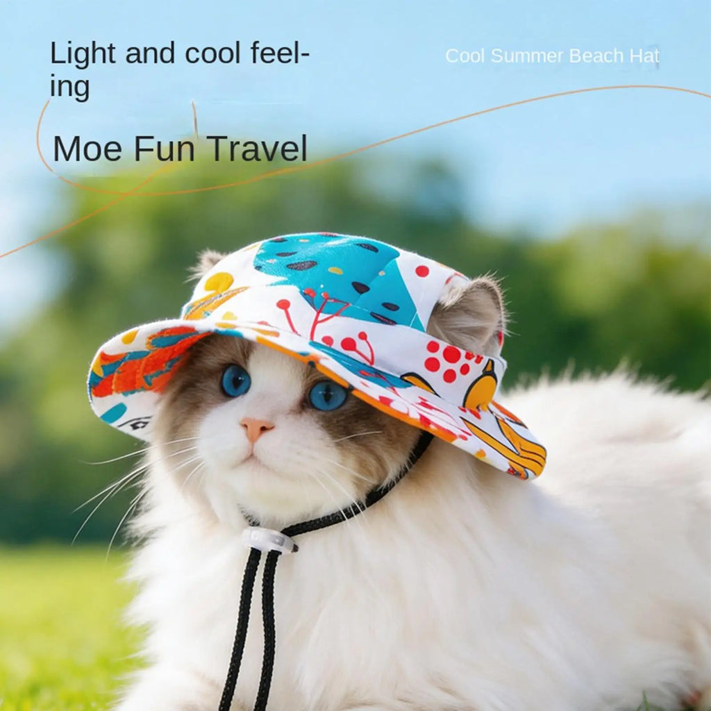 Pet Sun Hat for Cats Sunlight Blocking Round Brim with Ear Holes Dog Cat Sun Protection Hat for Outings Photography Sports Qme