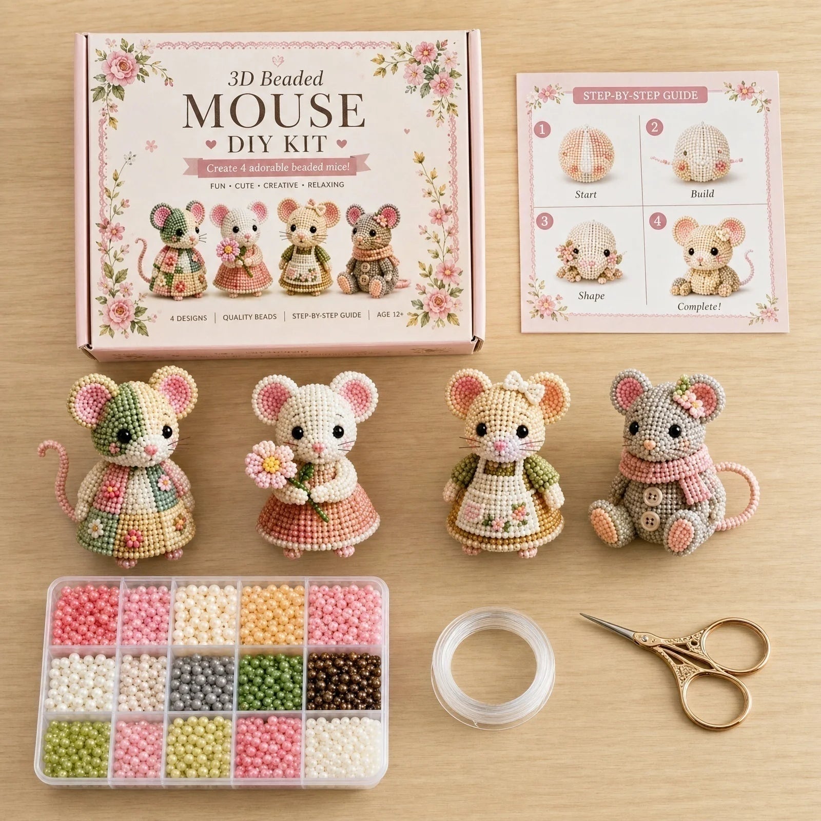 3D Mouse Beaded Animal Craft Kit Handmade DIY Animal Beading Kit for Adults Home Desktop Decoration Unique Gift Qme