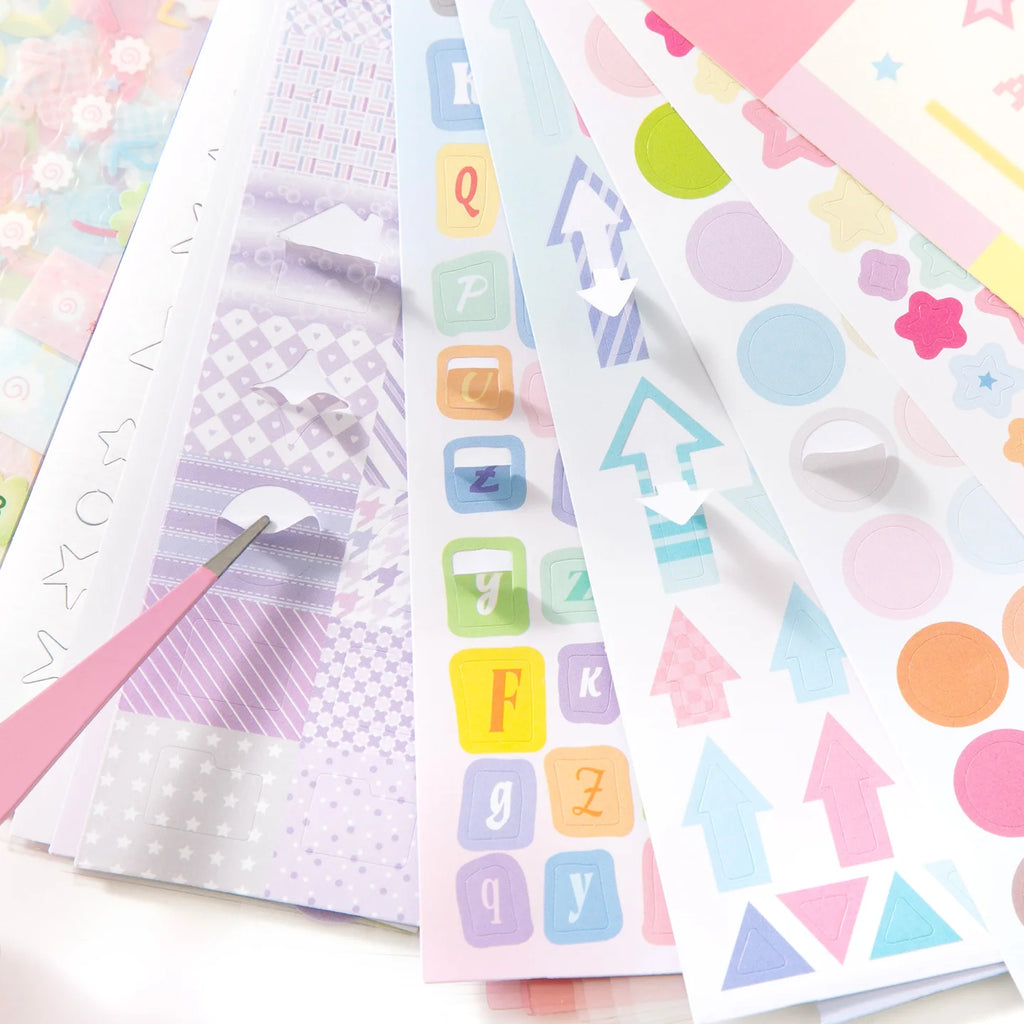 30/60 Pcs Multi material die-cutting Cartoon sticker book Kit Scrapbooking Stickers Decor Journal Supplies Aesthetics Stationery Qme