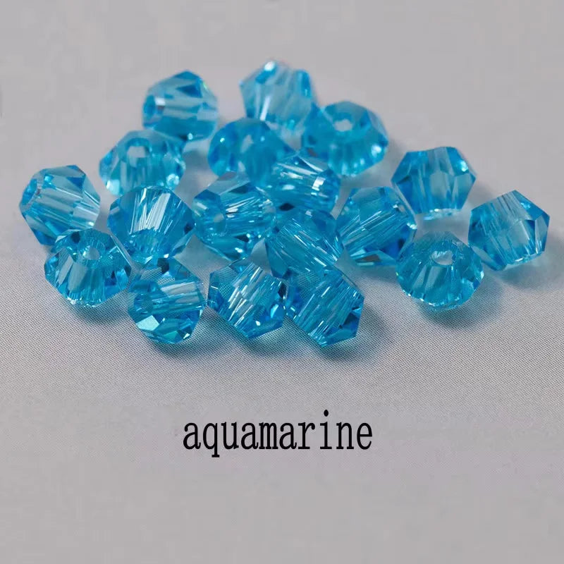 4mm Crystal Bicone Beads 100PCS Faceted Glass Beads Rainbow Loose Craft Beads for Bracelet Necklace Earring Keychain Making DIY Qme aquamairne