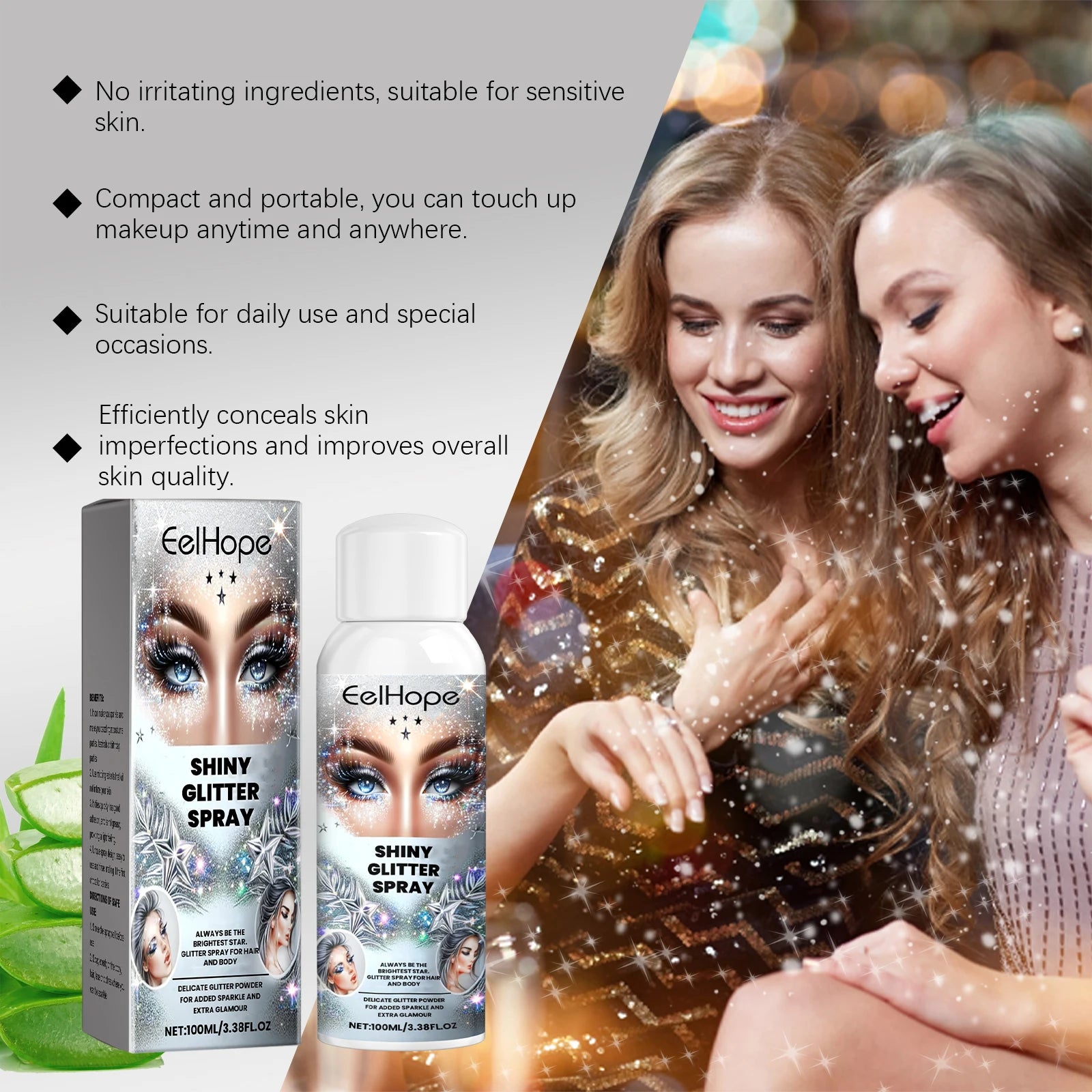 Fashion Highlighter Powder Spray for Hair Body Clothes Shiny High Gloss Glitter Powder Spray For Christmas Holiday Party Qme