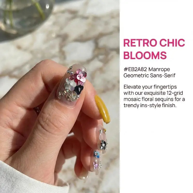 Nail Glitter 12 Grids Mini Colorful Flowers DIY Art Sequins Salon Qme