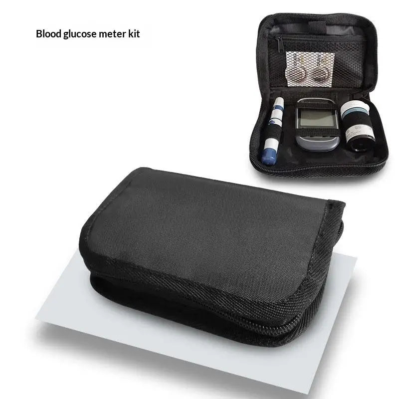 Portable Blood Glucose Meter Storage Bag Household Blood Pressure And Oxygen Meter Carrier Organizer Black Zipper Storage Bag Qme