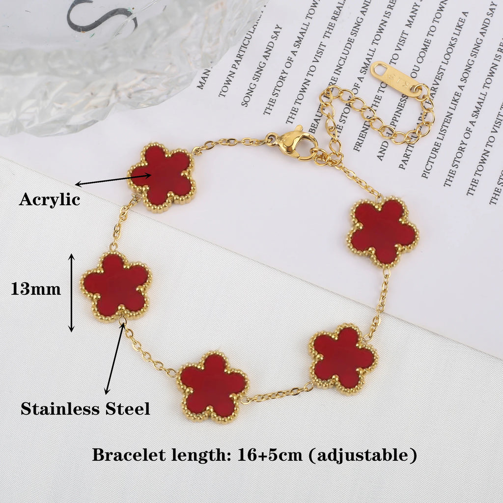 Light Luxury Stainless Steel Hot Sale Black and White Shell Five Leaf Flower Bracelet Simple Woman Fashion Daily Party Jewelry C Qme