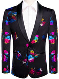 Vintage Mens Multicolor Floral Shawl Lapel Blazer Jacquard Tuxedo Jacket Casual Suit Coat for Wedding Prom Groom Party Nightclub Qme XX-1118 S