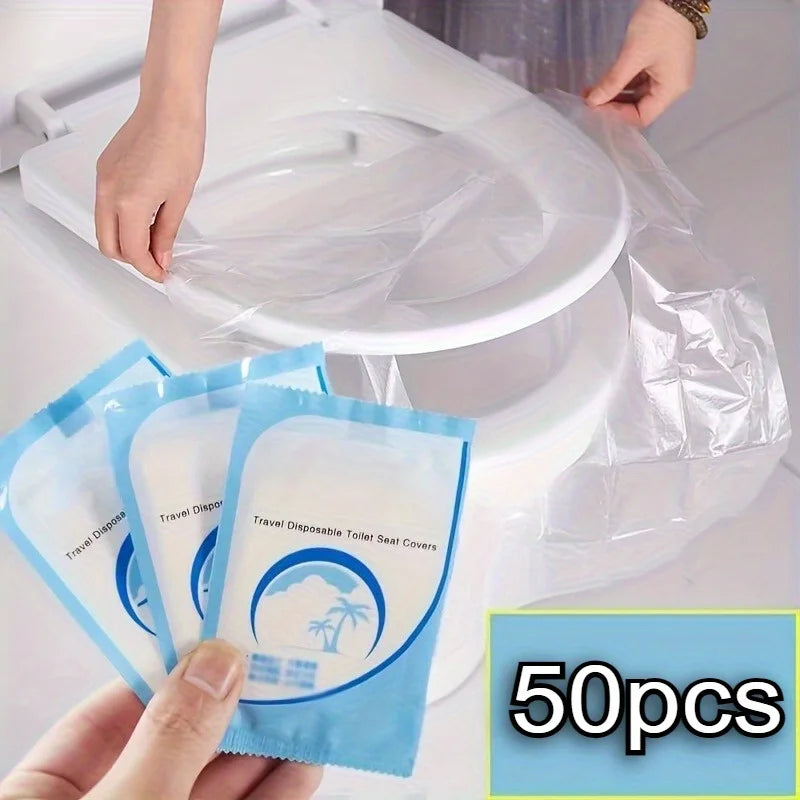 Travel Disposable Toilet Seat Covers - Waterproof Plastic Toilet Seat Protectors for Hygiene Qme 50pcs