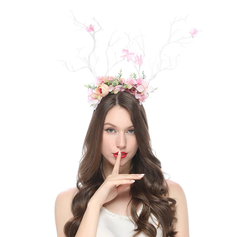 Handmade Enchanted Antler Headgear Cosplay Elf Elven Headpiece Magic Fairy Crown Elvish Forest Branch System Photography Prop Qme
