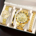 4pcs of fashionable business casual perfect classic luxury couple teenagers style quartz watch minimalist bracelet suit best Qme Gold