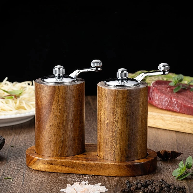 Wooden Manual Salt Pepper Grinder Hand Crank Spice Mill Refillable Qme